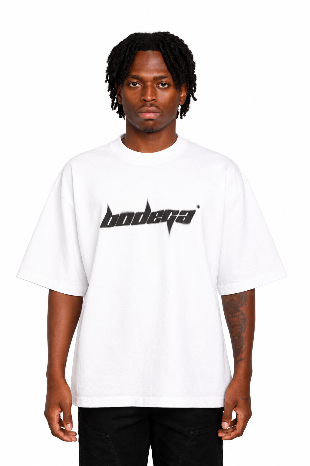 BODEGA LOGO FADE T-SHIRT IN WHITE