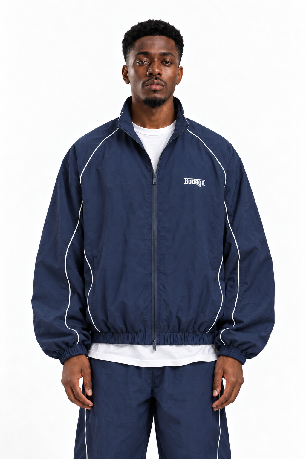 PIPED TRACK JACKET IN DEEP NAVY
