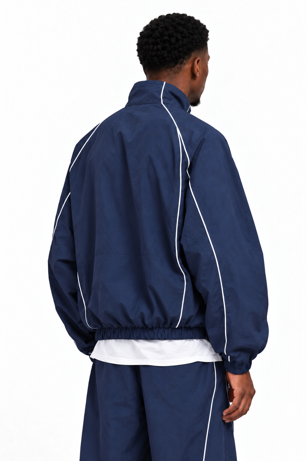 PIPED TRACK JACKET IN DEEP NAVY